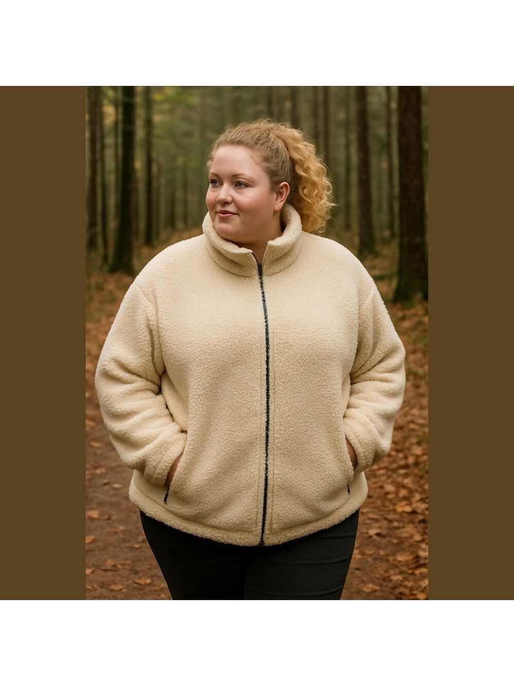 VTG AVA & VIV CREAM SHEARLING TEDDY JACKET ZIP FRONT COTTAGECORE WHIMSICAL SZ 3X
